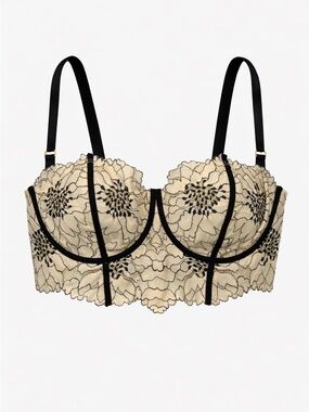 Aerie Power Midnight Lace Bra 34DD Vanilla Longline Underwire Boudoir